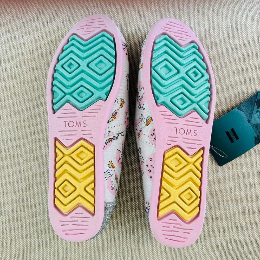 TOMS Classic Unicorns Flats NWT Pastel Shimmer Print Rainbow Insoles 8.5 - Picture 8 of 8